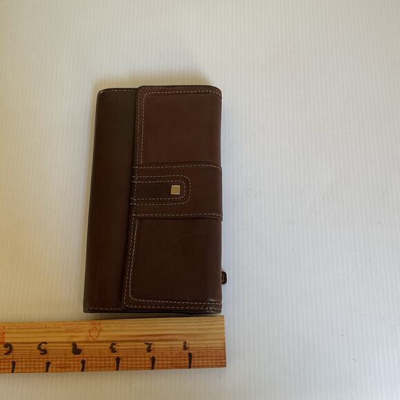 Y2K Brown Genuine Leather Checkbook Wallet Vintage 90s–2000s - Picture 8 of 8